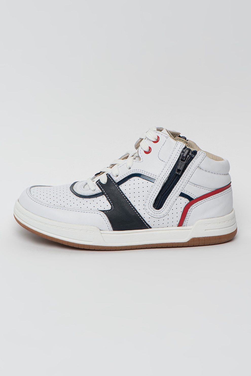 Clarks, Pantofi sport mid-high de piele Fawn Peak, Alb/Bleumarin inchis, 28 EU