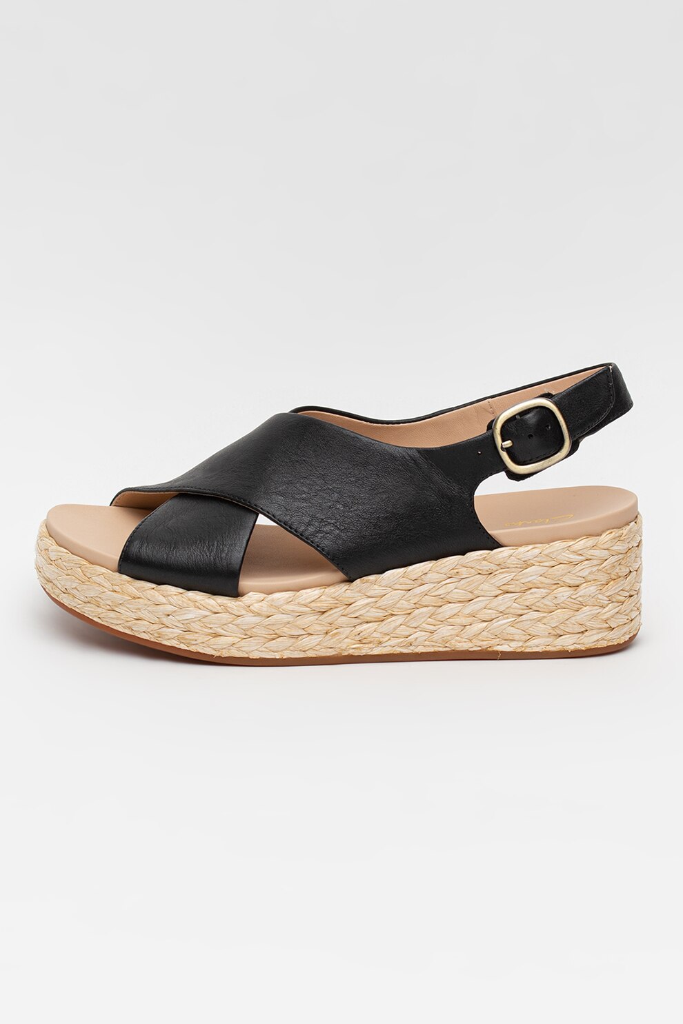 Clarks, Sandale wedge de piele cu aplicatii de iuta impletita Kimmei