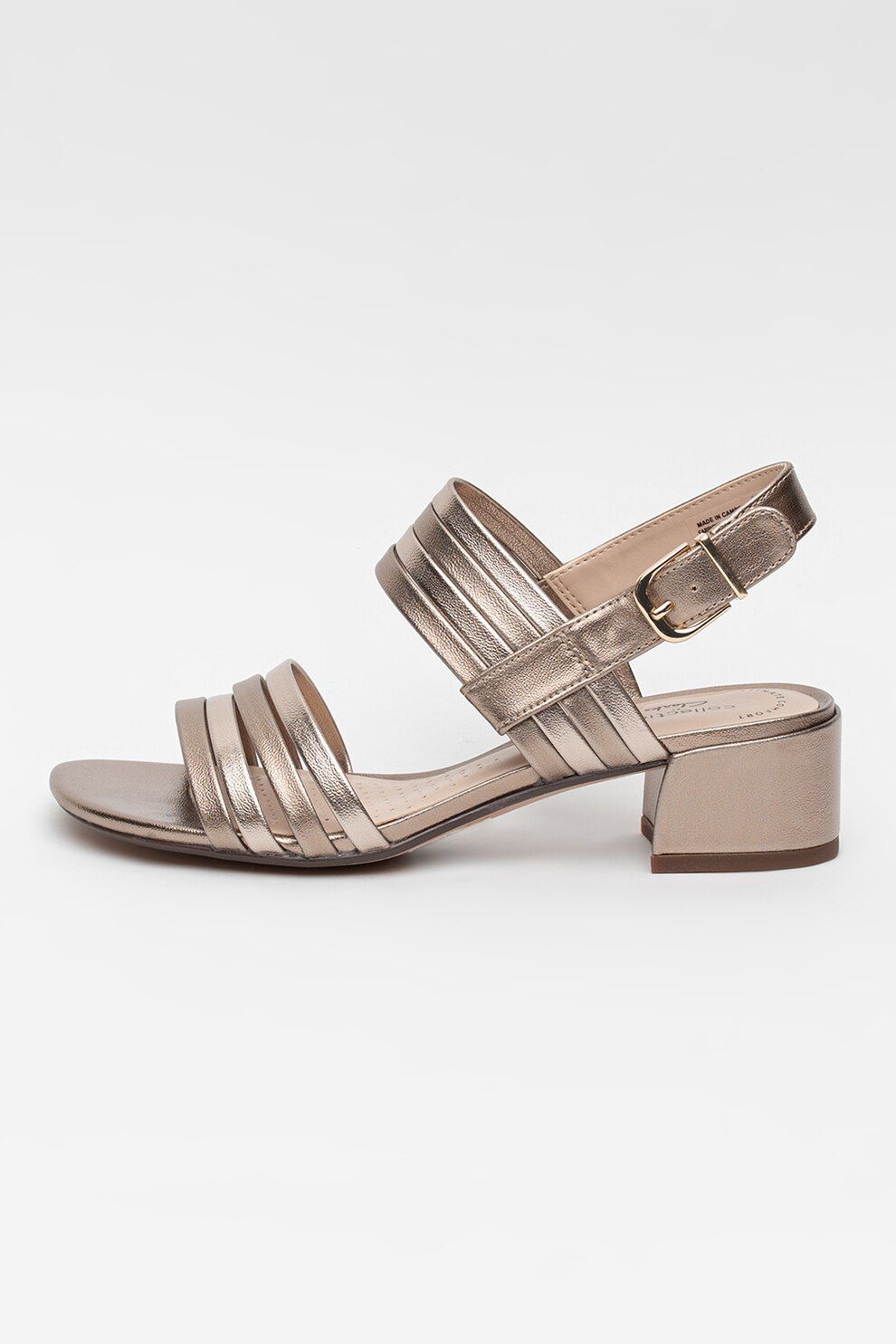 Clarks, Sandale de piele cu aspect metalizat Caroleigh, Argintiu inchis, 3