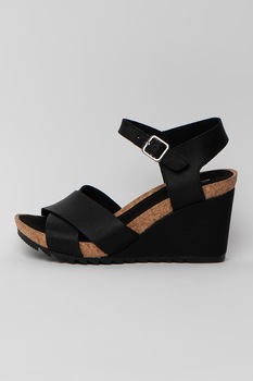 Clarks, Sandale wedge de piele Flex Sun, Negru, 3.5 Clarks, Sandale wedge de piele Flex Sun, Negru, 3.5