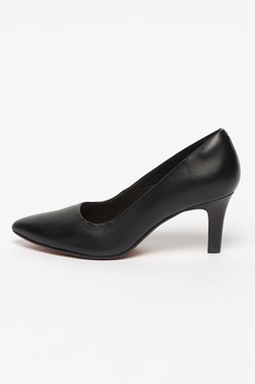 Clarks, Pantofi de piele cu toc inalt si varf ascutit Illeana, Negru, 4 Clarks, Pantofi de piele cu toc inalt si varf ascutit Illeana, Negru, 4