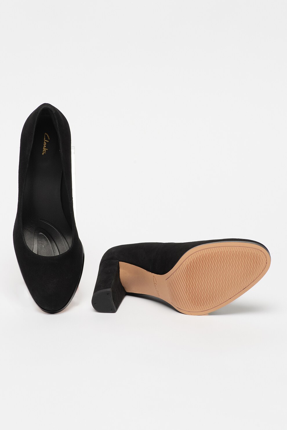 Clarks, Велурени обувки Kaylin Cara с масивен ток, Черен, 3.5 - eMAG.bg