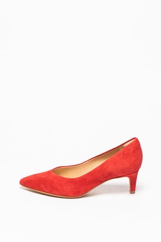 Clarks, Pantofi de piele intoarsa cu toc kitten Lina 55 Court, Rosu, 4 Clarks, Pantofi de piele intoarsa cu toc kitten Lina 55 Court, Rosu, 4