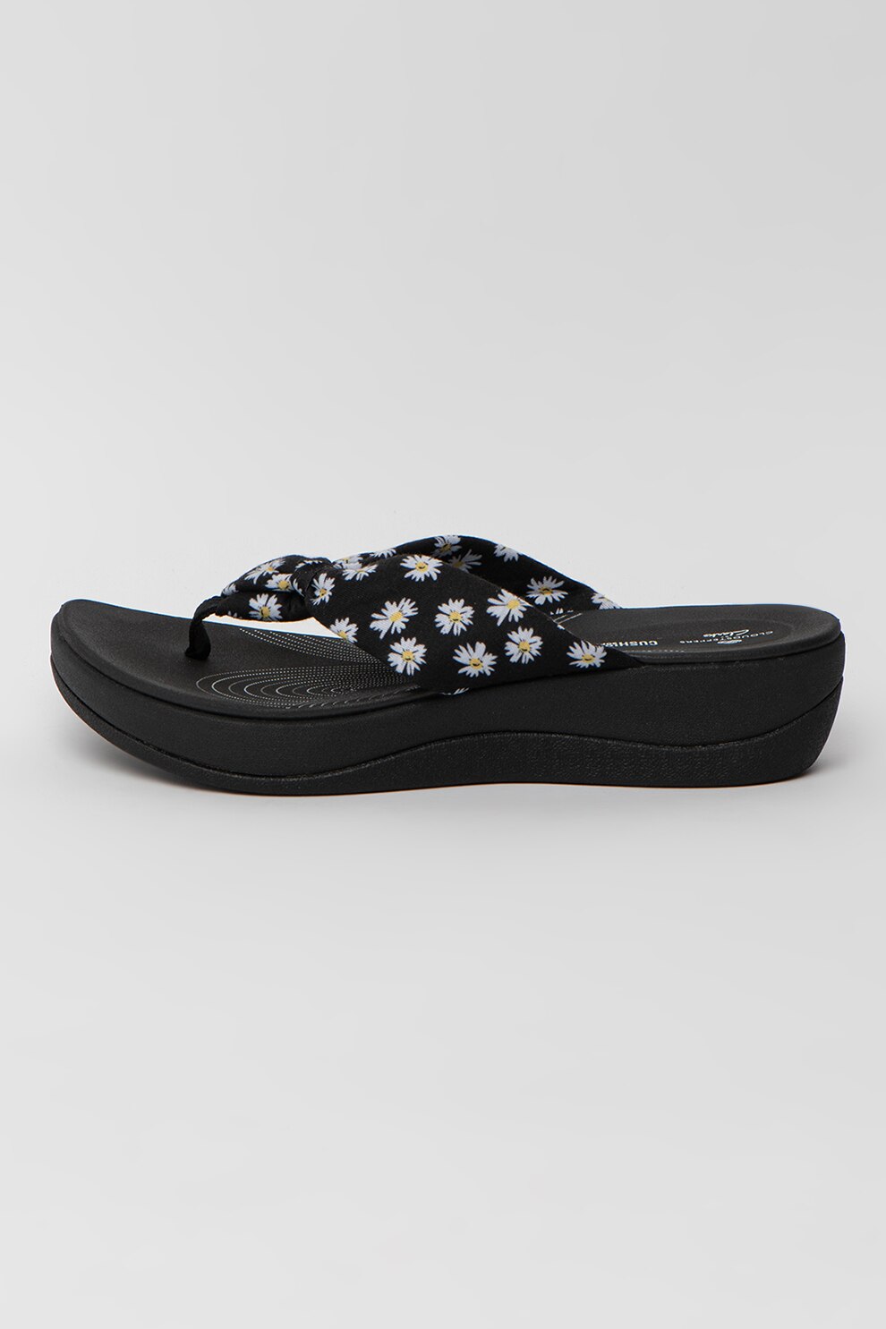 Clarks, Papuci flip-flop wedge cu imprimeu cu panselute Aria Glison