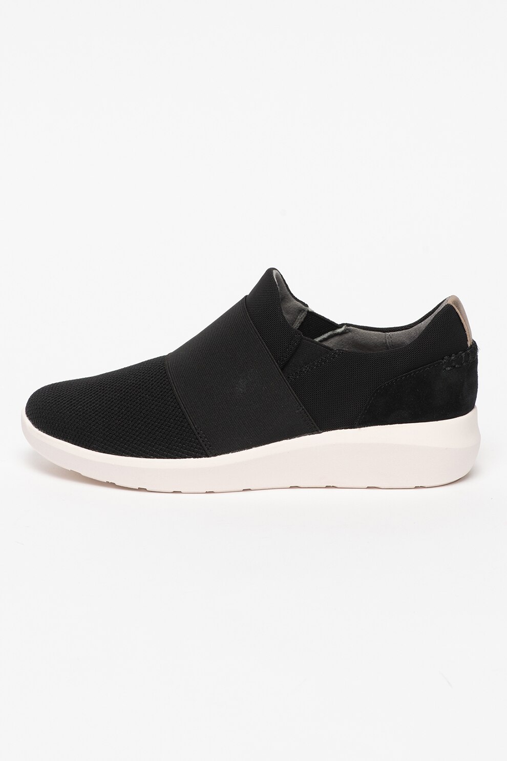 Clarks, Pantofi slip-on cu insertii de piele intoarsa si piele Kayleigh, Negru, 3