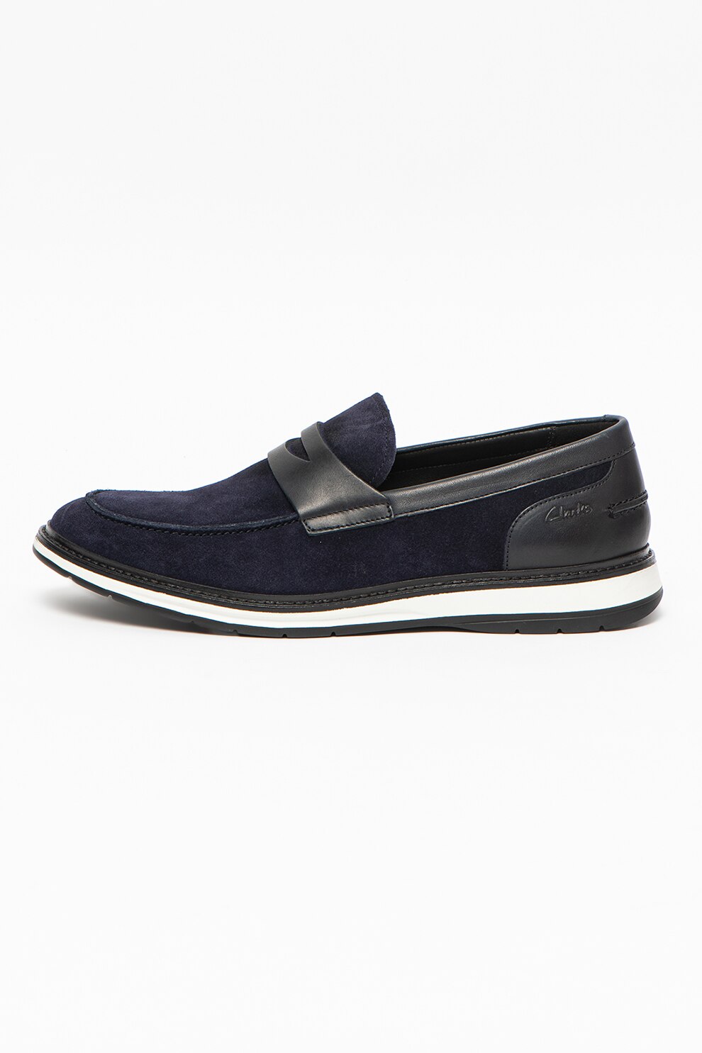 Clarks, Pantofi loafer din piele intoarsa si piele Chantry Penny, Bleumarin, 9