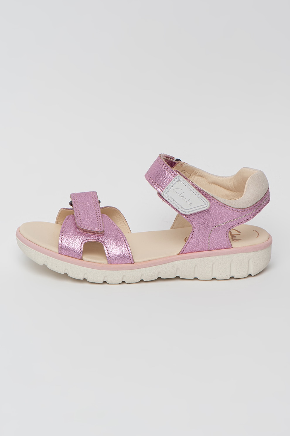 Clarks, Sandale de piele cu velcro Roam, Roz/Alb, 31 EU