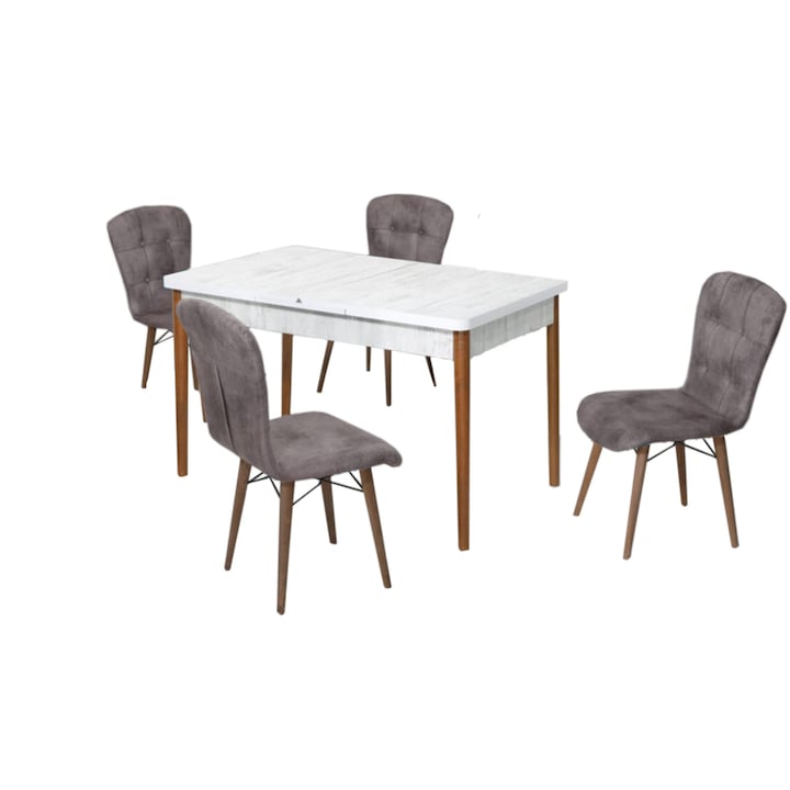 Комплект маса с 4 стола Homs, smsKHVH19, Дървени крака, Разтегателна, Тапицирани, 170 x 80 см