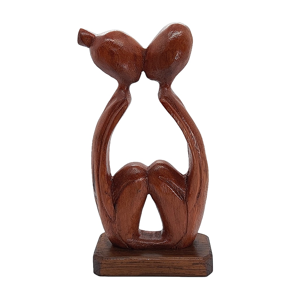 Statueta ArtDeco Sarut, lucrata manual din lemn exotic, dimensiuni 21 cm inaltime x 10 cm latime