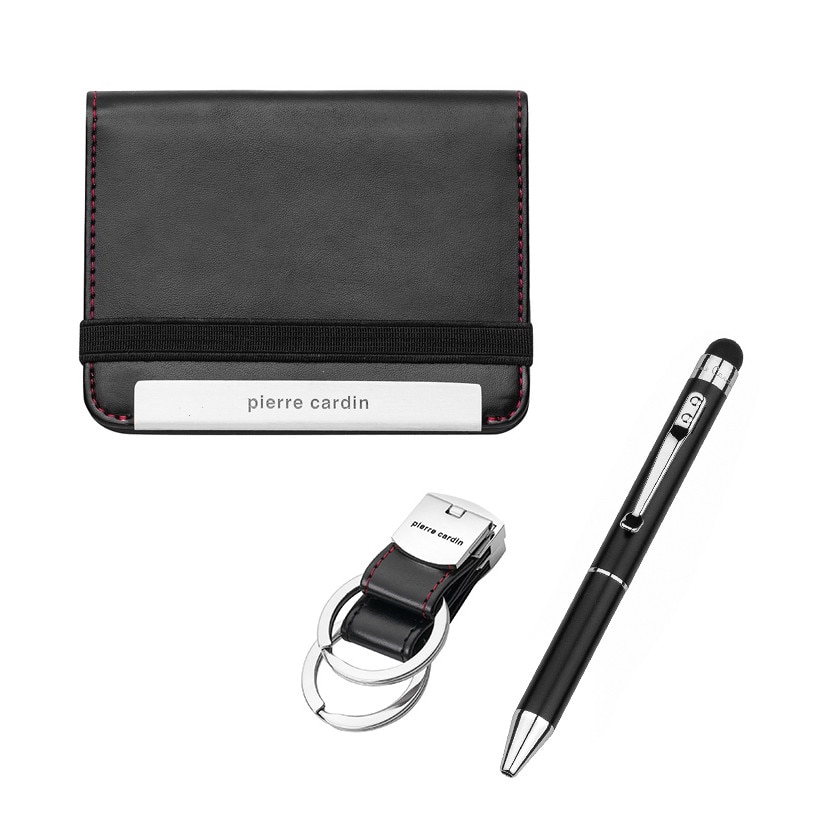 Set cadou pix, breloc cu husa documente auto, Pierre Cardin, Piele ecologica, Negru