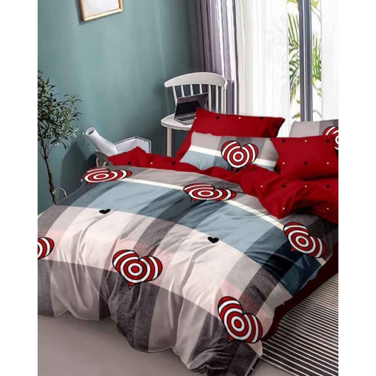 Set Lenjerie Finet Satinat, 6 Piese, Pat 2 Persoane, Love Illusion