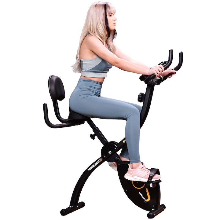 Bicicleta verticala pliabila Progressive X-Bike XF1000, greutate maxima 110 kg, negru/galben
