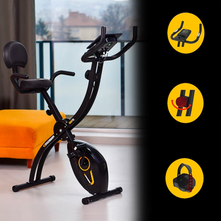 Bicicleta verticala pliabila Progressive X-Bike XF1000, greutate maxima 110 kg, negru/galben