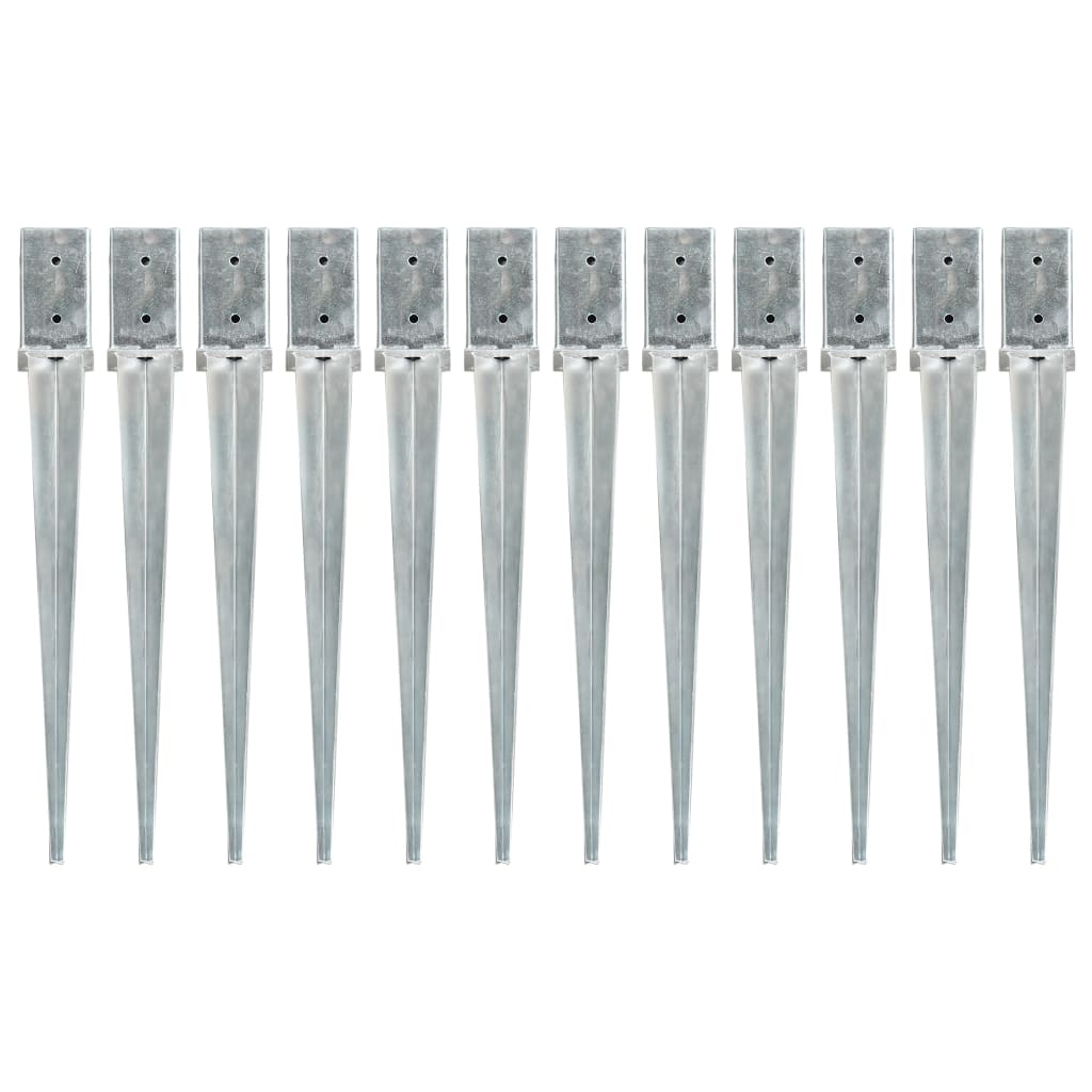 Set de 12 tarusi de sol, vidaXL, Otel, 8 x 8 x 76 cm, Argintiu