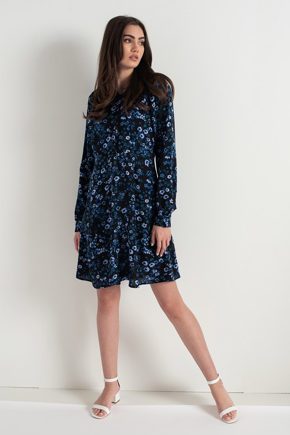 b.young, Rochie mini cu imprimeu floral Franka, Negru/Albastru lavanda/Verde