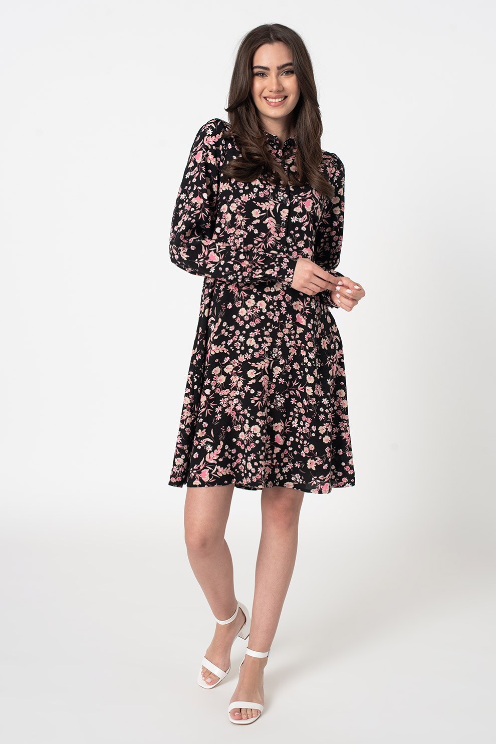 b.young, Rochie mini cu imprimeu floral Franka, Negru/Roz pastel/Roz piersica