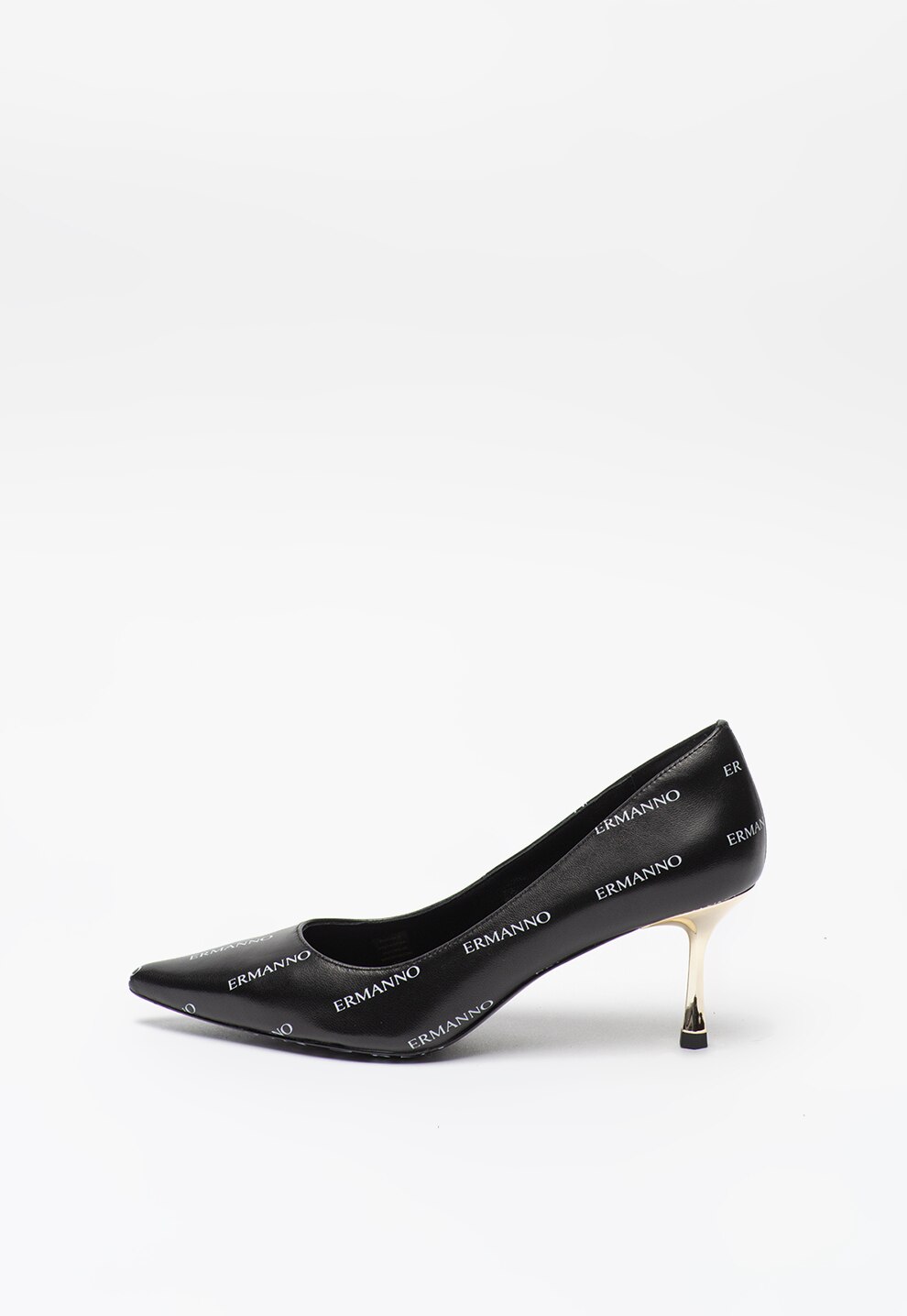 Ermanno Scervino, Pantofi de piele cu imprimeu logo si varf ascutit, Negru, 38
