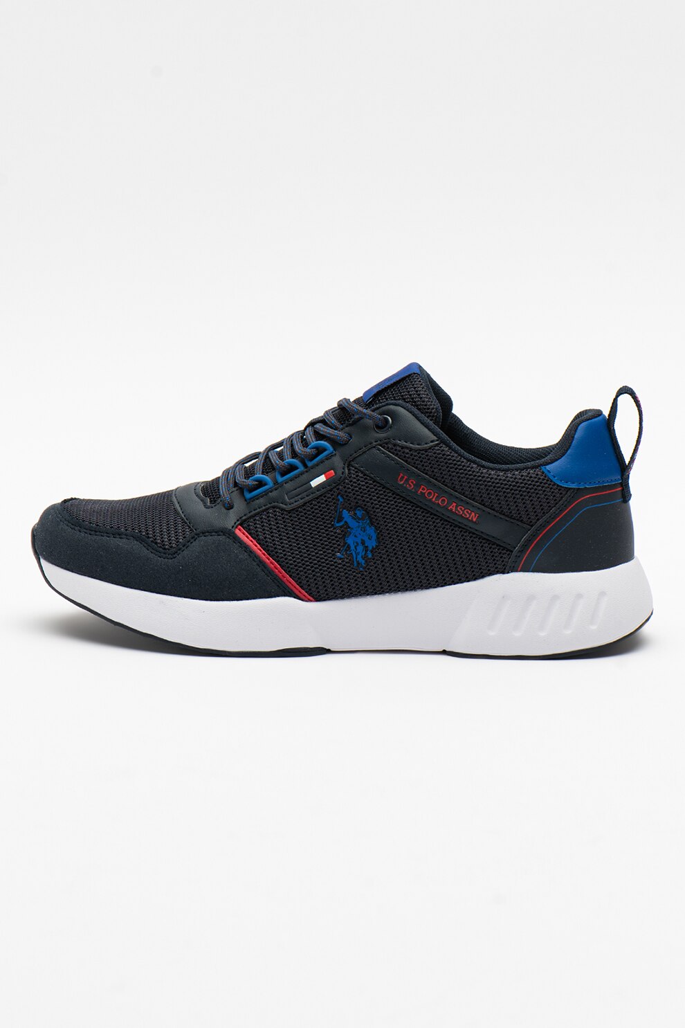 U.S. Polo Assn., Pantofi sport din piele ecologica si plasa cu detalii contrastante Constant, Bleumarin/Rosu/Alb