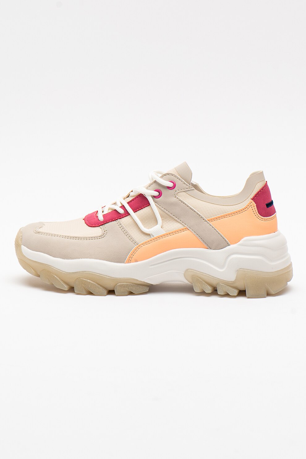 U.S. Polo Assn., Pantofi sport cu garnituri din piele ecologica Temple, Gri deschis/maro nisip/roz zmeuriu, 39