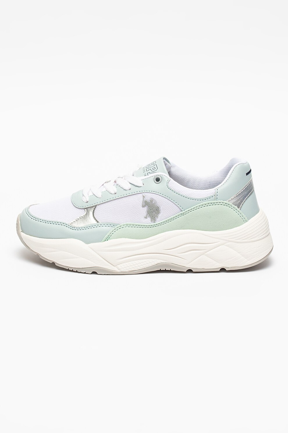 U.S. Polo Assn., Pantofi sport din piele ecologica cu accente cu model colorblock Besty, Alb/Verde menta, 40