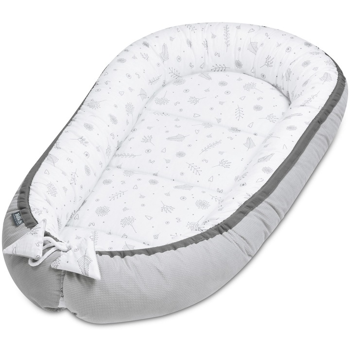 Мултифункционално бебешко гнездо Bellochi COPSE, Двустранно, Памук, Полиестер, Бял/Сив