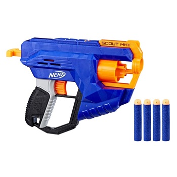 Pistol Nerf dizain unic cu gloante incluse, multicolor , 4 buc Pistol Nerf dizain unic cu gloante incluse, multicolor , 4 buc