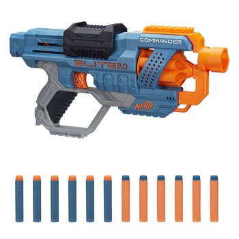 Arma de jucarie, Zola®, NERF Elite 2.0 Commander RD 6, cu 12 sageti, albastra/ portocalie Arma de jucarie, Zola®, NERF Elite 2.0 Commander RD 6, cu 12 sageti, albastra/ portocalie