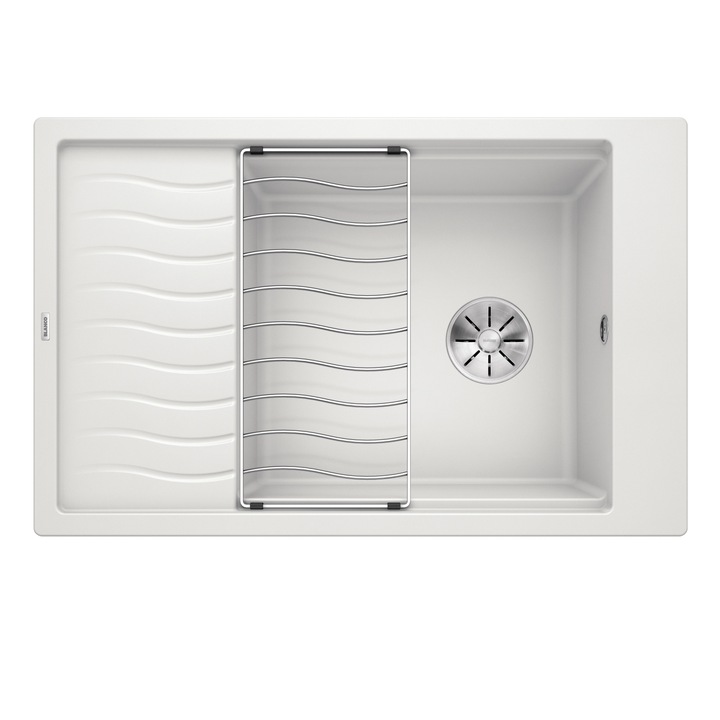Chiuveta bucatarie Blanco ELON XL 6 S, Silgranit PD alb, 78 x 50 x 19 cm, grilaj scurgere si sifon cu ventil incluse, fara excentric