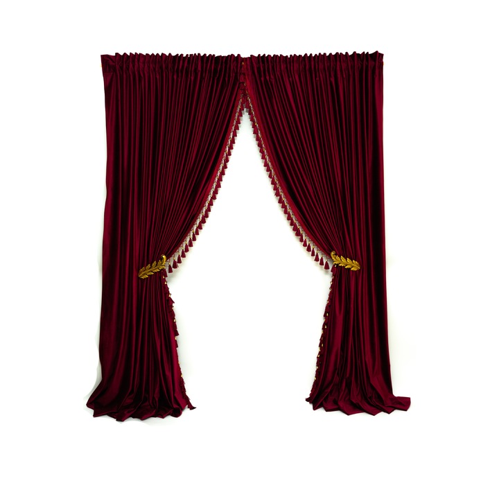 Set de 2 draperii din catifea, visiniu, cu rejansa, uni, opace, accesorizate, 200x250 cm