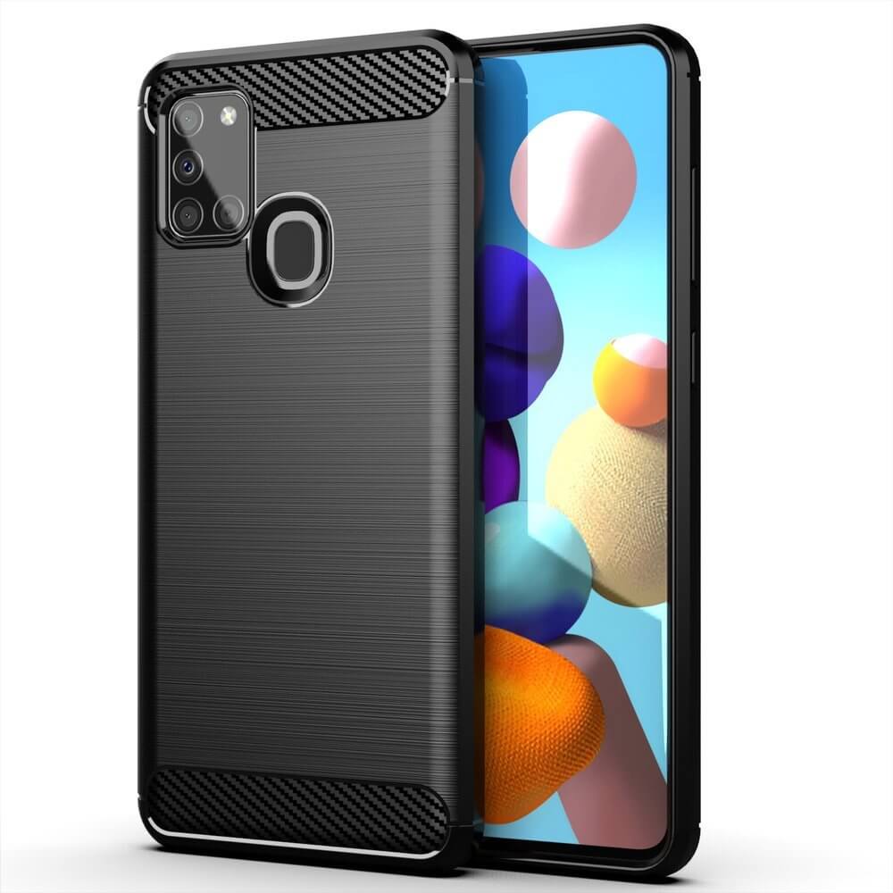 Husa Samsung Galaxy A21S, Textura Fibra de Carbon, Flexibil, Negru