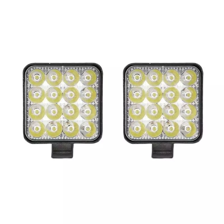Set 2 proiectoare 48w cu 16 led, 12v-24v, lumina alba 6000k, premium