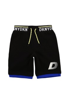 DKNY, Pantaloni scurti cu banda logo in talie, Negru/albastru royal/alb DKNY, Pantaloni scurti cu banda logo in talie, Negru/albastru royal/alb