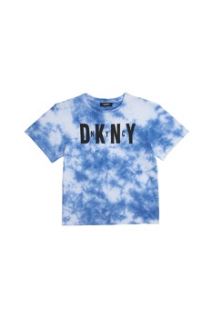DKNY, Tricou cu model tie-dye si imprimeu logo, Albastru inchis/Alb optic/Negru DKNY, Tricou cu model tie-dye si imprimeu logo, Albastru inchis/Alb optic/Negru