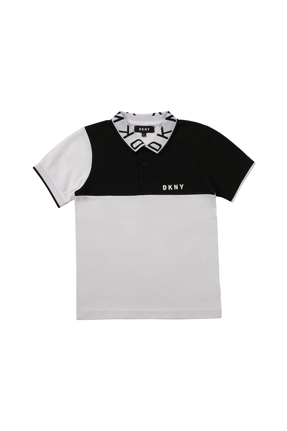 DKNY, Tricou polo cu imprimeu logo, Alb optic/Negru