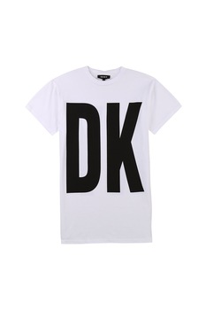 DKNY, Rochie-tricou cu imprimeu logo, Alb optic/Negru DKNY, Rochie-tricou cu imprimeu logo, Alb optic/Negru