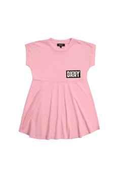 DKNY, Rochie babydoll cu detaliu logo, Roz/Negru/Alb DKNY, Rochie babydoll cu detaliu logo, Roz/Negru/Alb