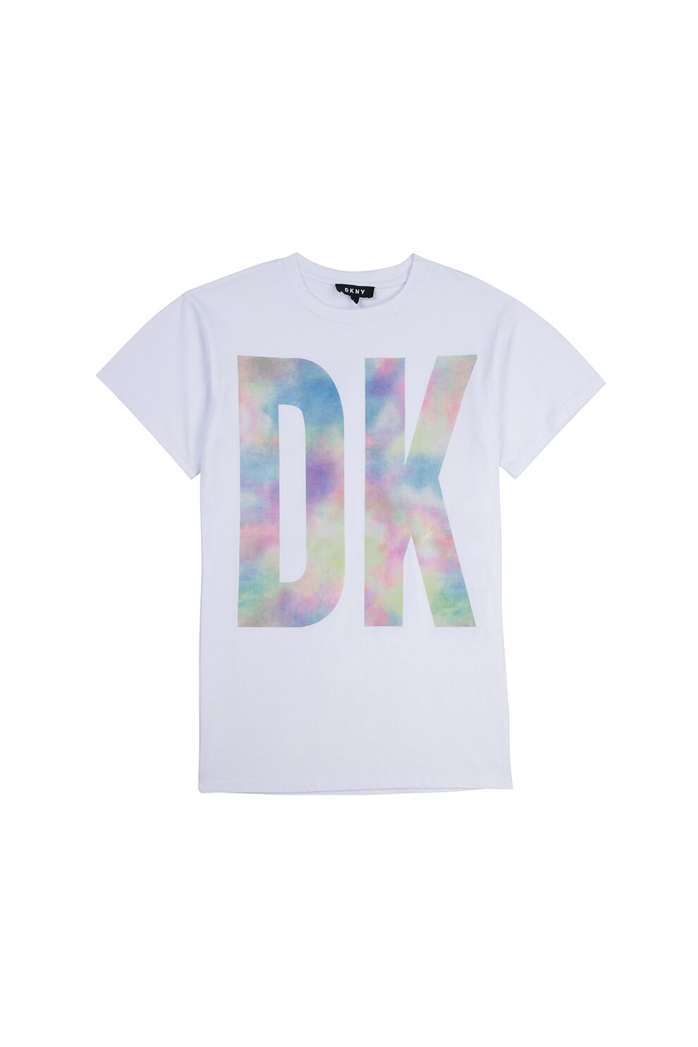 DKNY, Rochie-tricou cu model logo, Alb optic/Roz/Galben