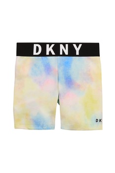 DKNY, Pantaloni scurti cu banda logo in talie, Galben pai/albastru/negru, 114 CM DKNY, Pantaloni scurti cu banda logo in talie, Galben pai/albastru/negru, 114 CM