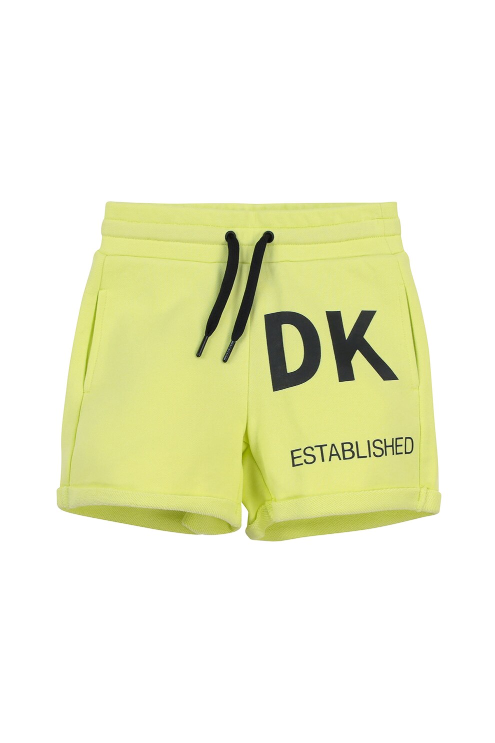 DKNY, Pantaloni sport de bumbac cu talie ajustabila, Verde lime/Negru