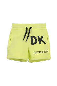 DKNY, Pantaloni sport de bumbac cu talie ajustabila, Verde lime/Negru DKNY, Pantaloni sport de bumbac cu talie ajustabila, Verde lime/Negru