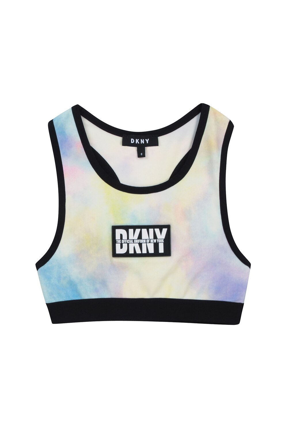 DKNY, Bustiera sport cu model tie-dye, Galben pai/albastru/negru, 150 CM