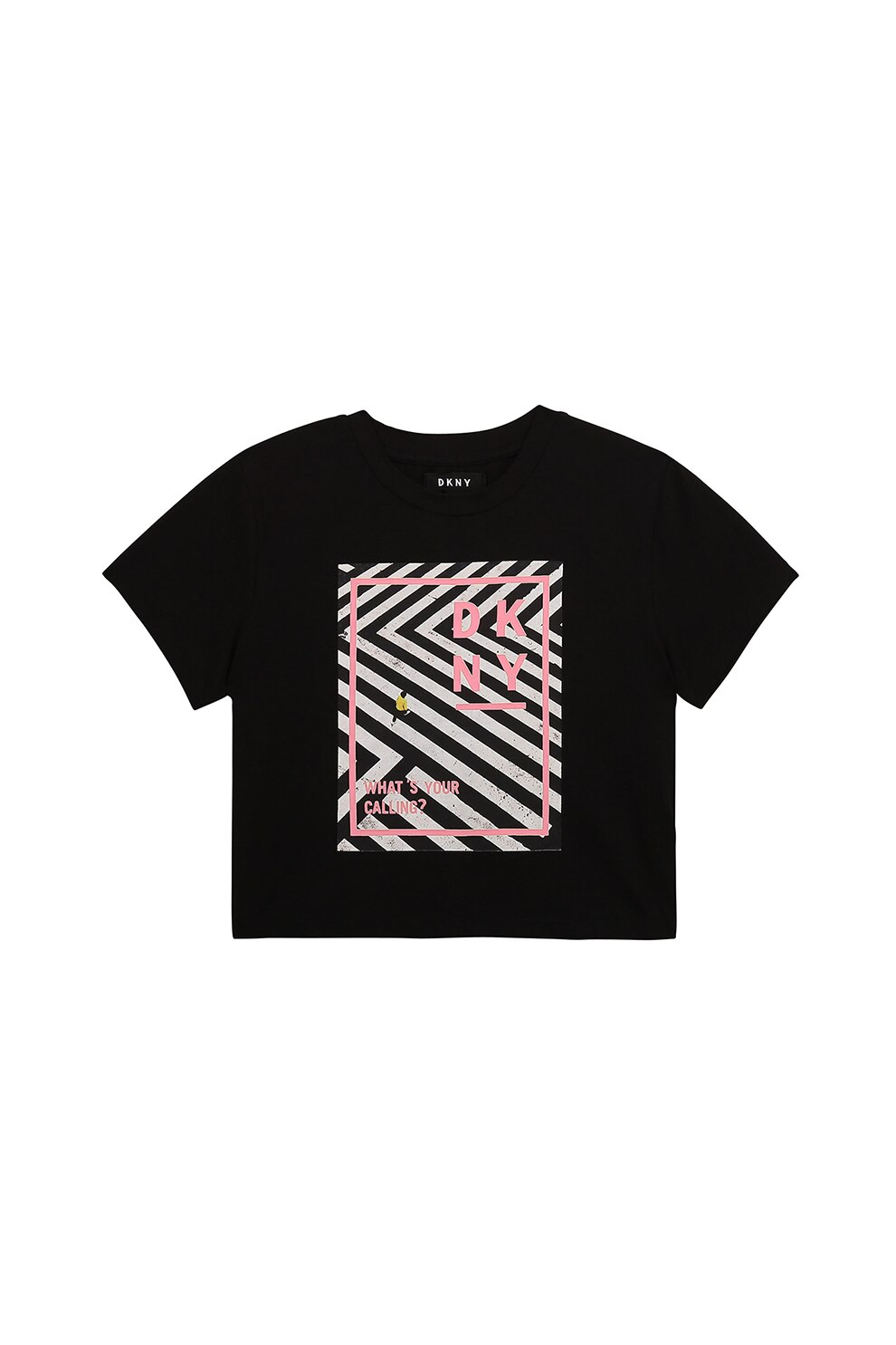 DKNY, Tricou crop cu imprimeu, Negru/Alb/Roz, 156 CM