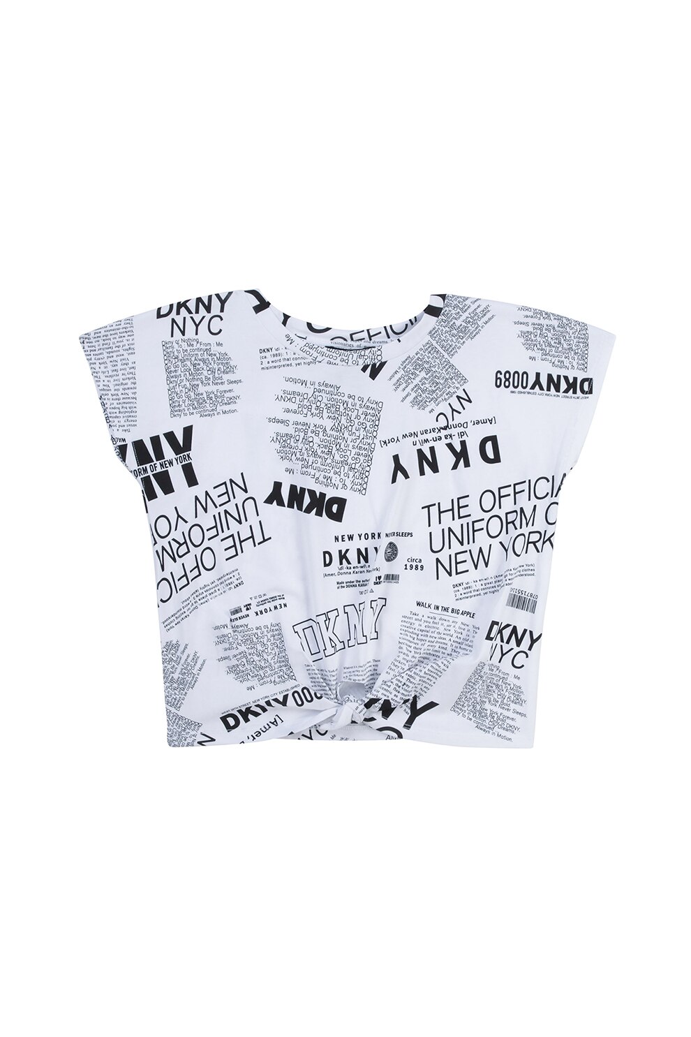 DKNY, Tricou crop cu nod frontal, Alb optic/Negru, 108 CM
