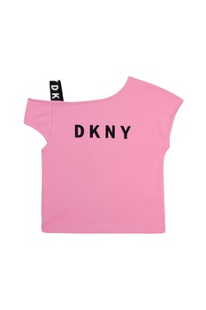 DKNY, Tricou cu banda logo, Roz/Negru DKNY, Tricou cu banda logo, Roz/Negru