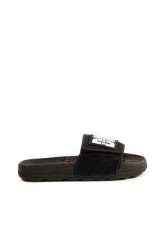 DKNY, Papuci cu imprimeu logo si bareta velcro, Negru/Alb, 27 EU DKNY, Papuci cu imprimeu logo si bareta velcro, Negru/Alb, 27 EU