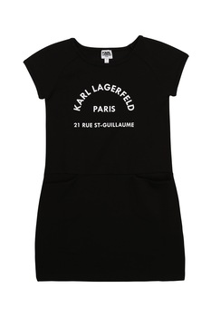 Karl Lagerfeld, Rochie cu decolteu rotund si logo, Negru/Alb Karl Lagerfeld, Rochie cu decolteu rotund si logo, Negru/Alb