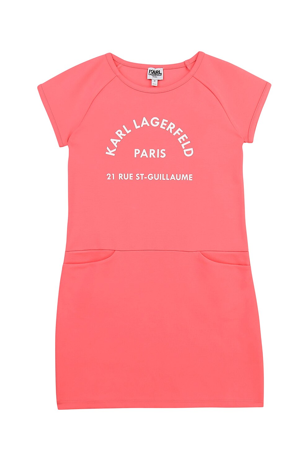 Karl Lagerfeld, Rochie cu decolteu rotund si logo, Roz aprins/Alb