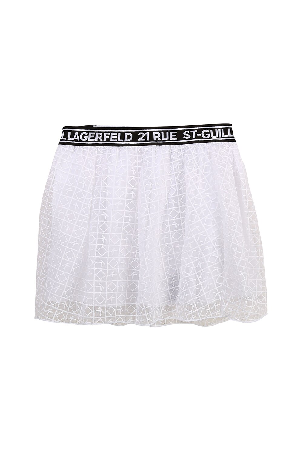 Karl Lagerfeld, Fusta mini cu banda logo in talie, Alb optic/Negru