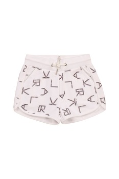 Karl Lagerfeld, Pantaloni scurti cu imprimeu si snur in talie, Alb/Negru Karl Lagerfeld, Pantaloni scurti cu imprimeu si snur in talie, Alb/Negru