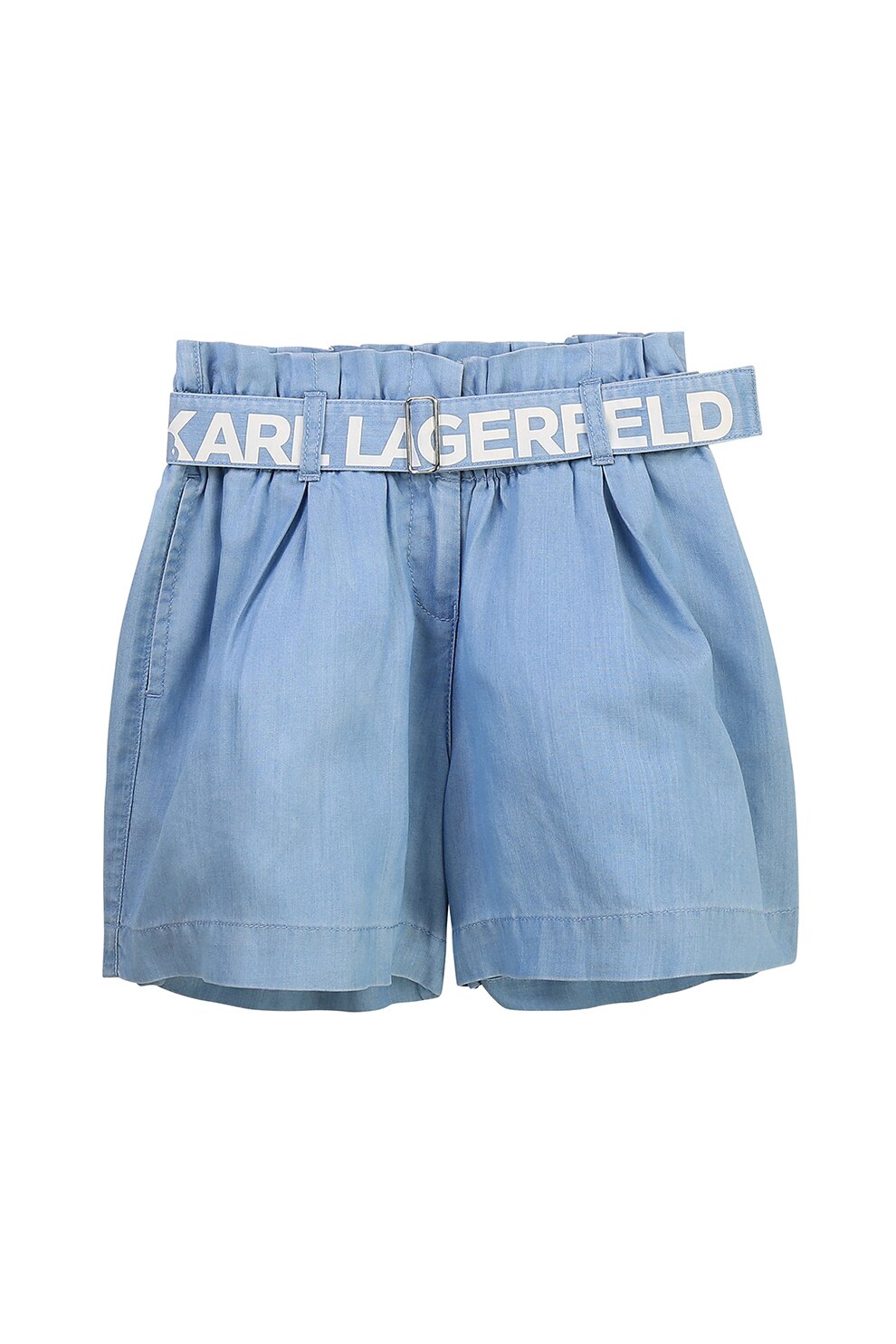 Karl Lagerfeld, Pantaloni scurti de denim cu o curea, Bleu/Alb, 126 CM
